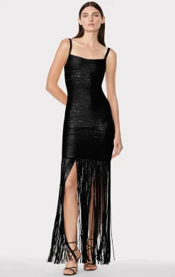BANDED FOIL FRINGE GOWN-Hervé Léger Cheap
