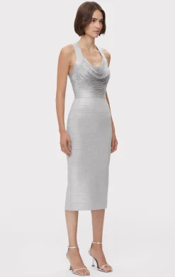 DISCO KNIT FRINGE MIDI DRESS-Hervé Léger Sale