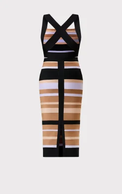 HERVÉ LÉGER X LAW ROACH STRIPED BANDAGE MIDI DRESS-Hervé Léger New