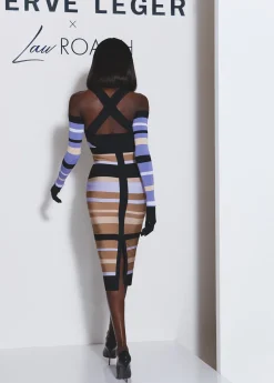 HERVÉ LÉGER X LAW ROACH STRIPED BANDAGE MIDI DRESS-Hervé Léger New