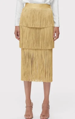 ICON METALLIC LAYERED FRINGE MIDI SKIRT-Hervé Léger Discount