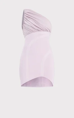 RUCHED WOVEN MIX ONE SHOULDER MINI DRESS-Hervé Léger Clearance