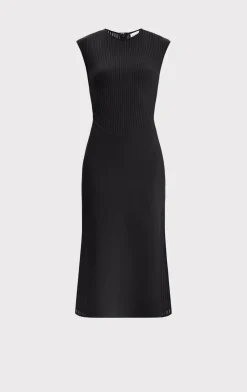 SHEER FLUTED STRIPE FLARE MIDI DRESS-Hervé Léger New