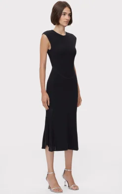 SHEER FLUTED STRIPE FLARE MIDI DRESS-Hervé Léger New