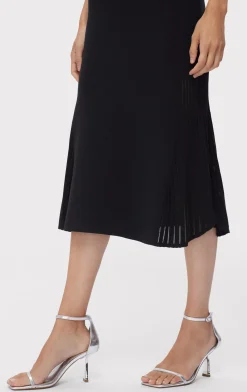 SHEER FLUTED STRIPE FLARE MIDI DRESS-Hervé Léger New