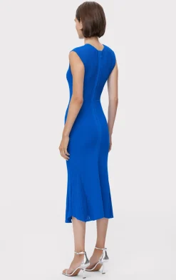 SHEER FLUTED STRIPE FLARE MIDI DRESS-Hervé Léger Best