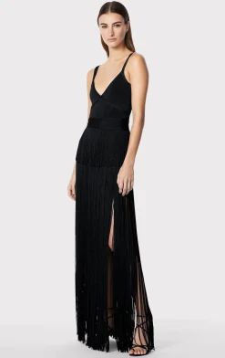 STRAPPY OTTOMAN FRINGE GOWN-Hervé Léger New